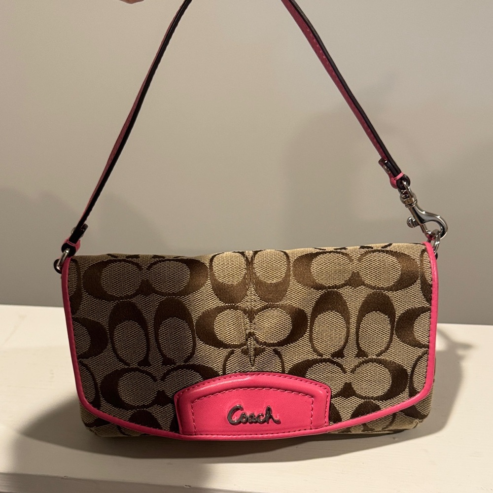 Coach Signature Brown and Pink Wristlet - Picture 3 of 8